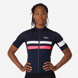 Rapha Brevet Hafif Kadın Jersey Lacivert Pembe Beyaz | 47098-BAZY