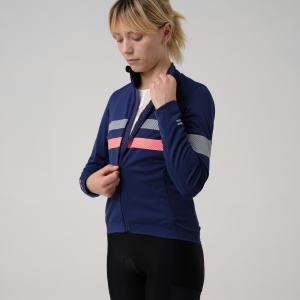 Rapha Brevet LS Gore-Tex Infinium Kadın Jersey Lacivert Pembe | 72461-HDKZ