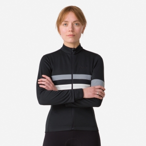 Rapha Brevet Long Sleeve Kadın Jersey Siyah Beyaz | 90562-XTLU