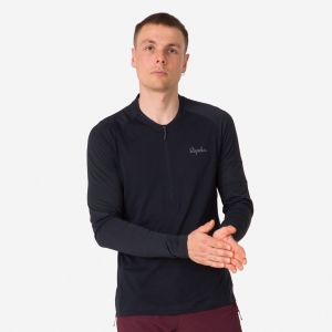 Rapha Explore Long Sleeve Zip Neck Tech Erkek Tişört Siyah Siyah | 15643-FREP