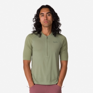 Rapha Explore Zip Neck Technical Erkek Tişört Zeytin Yeşili Yeşil Koyu Zeytin Yeşili Yeşil | 42065-PMXD