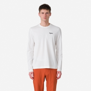 Rapha Logo Long Sleeve Erkek Tişört Beyaz Siyah | 41968-HDKR