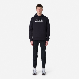 Rapha Logo Pullover Erkek Kapüşonlu Sweatshirt Siyah Beyaz | 67315-PUJS