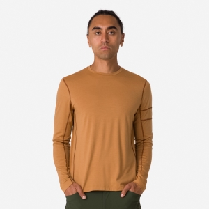 Rapha Merino Long Sleeve Erkek Tişört Kahverengi Kahverengi | 57430-NUZG